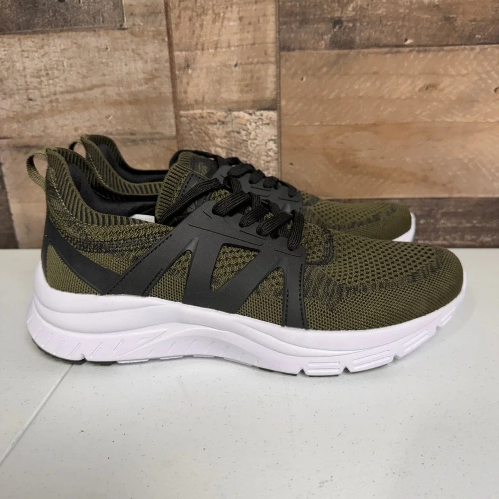 Avia Sneakers Mens 9 Olive Green Black Knit Athletic Shoes Low Top Walking NEW